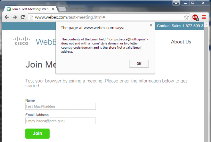 WebEx Doesn't Know About TLDs