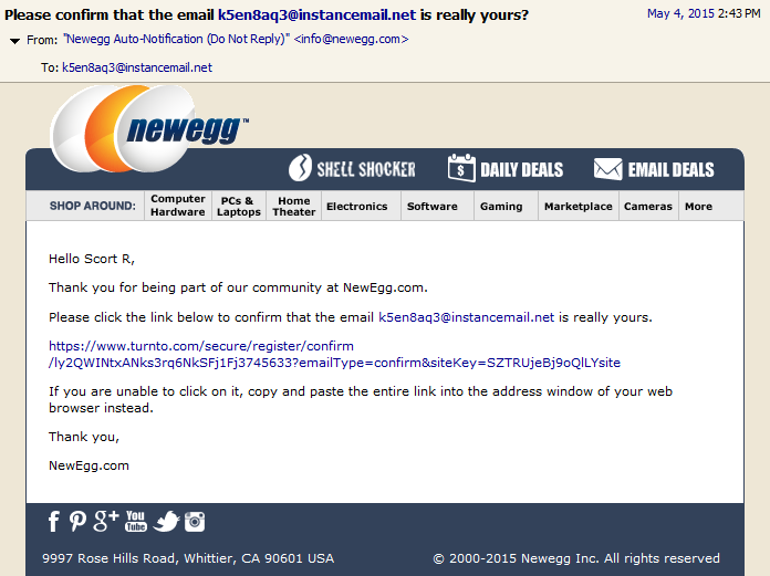 Newegg Email Confirmation Bug