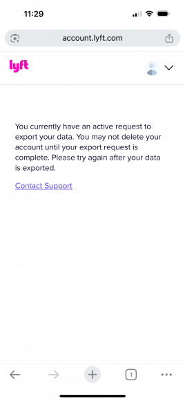 Lyft - You Can't Delete Account During Data Export