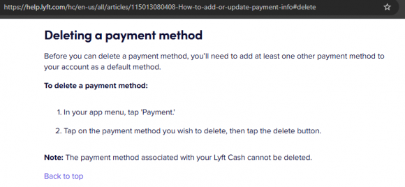Lyft - How to add or updated payment methods - Help Article Screenshot